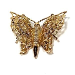 Monet Gold Tone Filigree Butterfly Brooch Pin Book Piece
